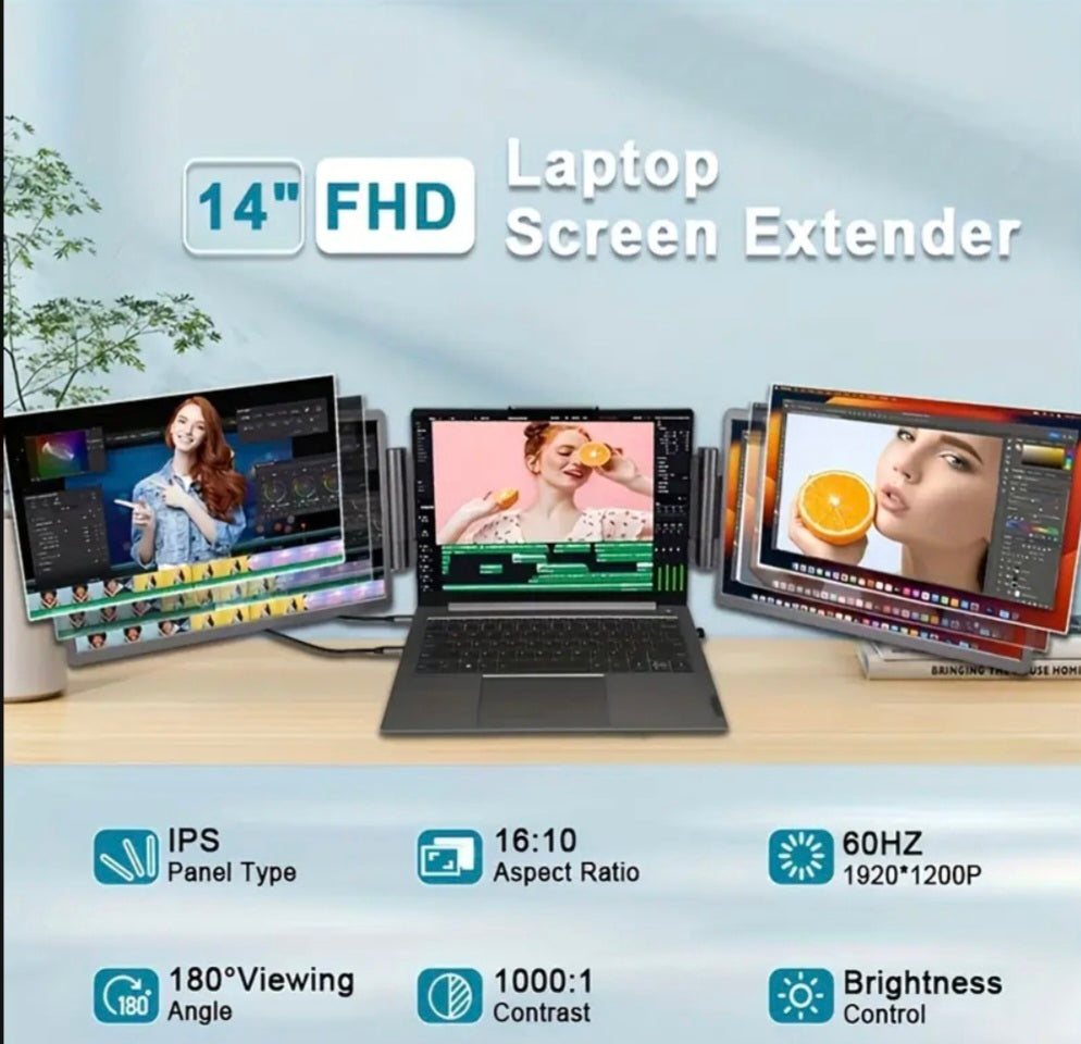 Portable Dual-Screen Display for Laptops – 14" IPS LCD with Premium Business Briefcase