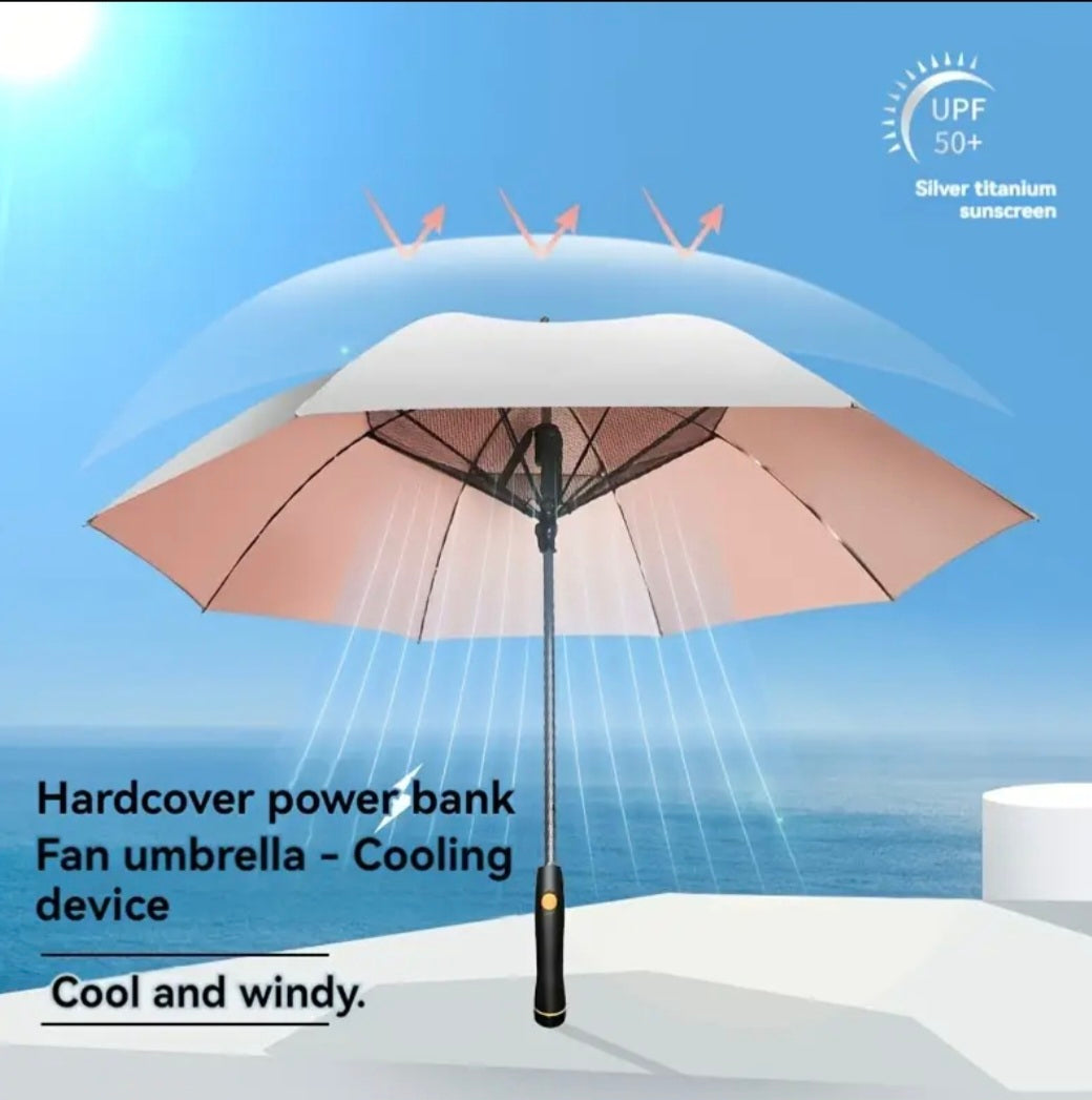 Premium Umbrella with Cooling Fan – UPF 50+ UV Protection &amp; Titanium Silver Coating